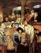 Maurycy Gottlieb Jews Praying in the Synagogue on Yom Kippur oil painting on canvas
